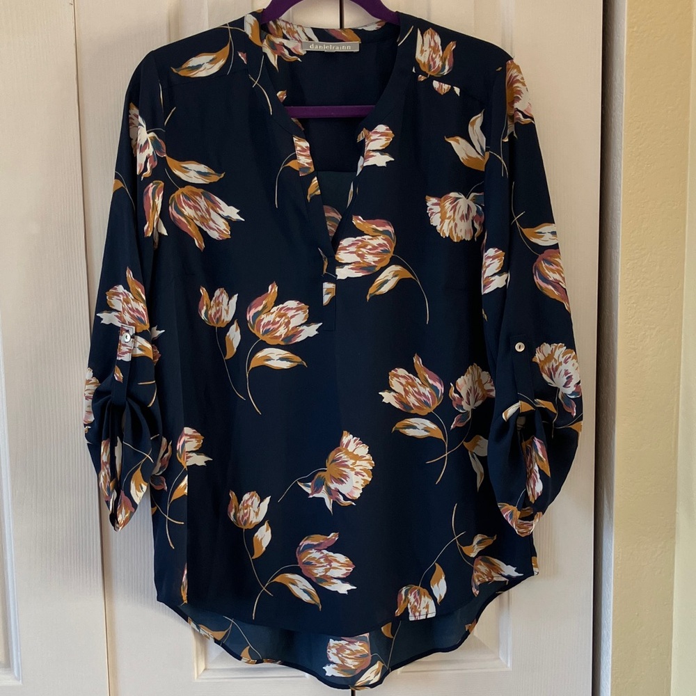 Daniel Rainn Midnight Blue Floral Blouse